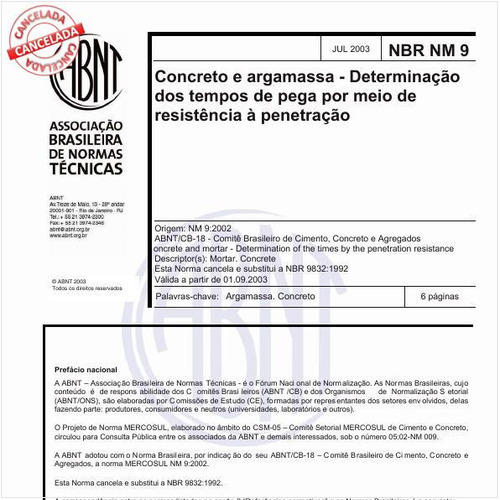 Concreto e argamassa - Determinação dos tempos de pega por meio de resistência à penetração
