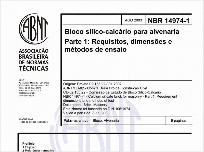 Bloco sílico-calcário para alvenaria - Parte 1: Requisitos, dimensões e métodos de ensaio