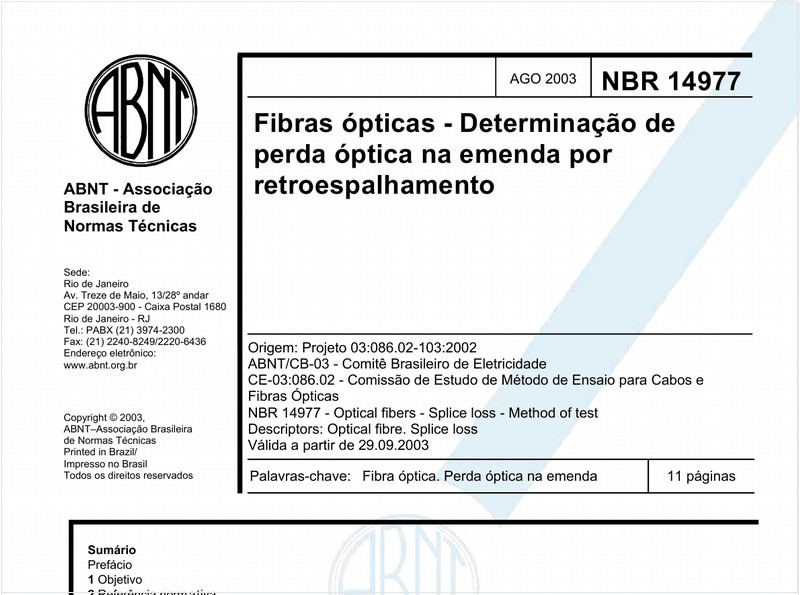 Fibras ópticas - Determinação de perda óptica na emenda por retroespalhamento