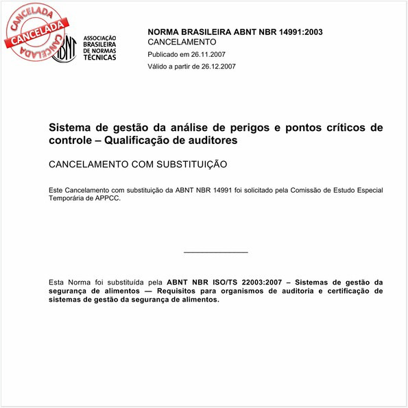 Sistema de gestão da análise de perigos e pontos críticos de controle - Qualificação de auditores