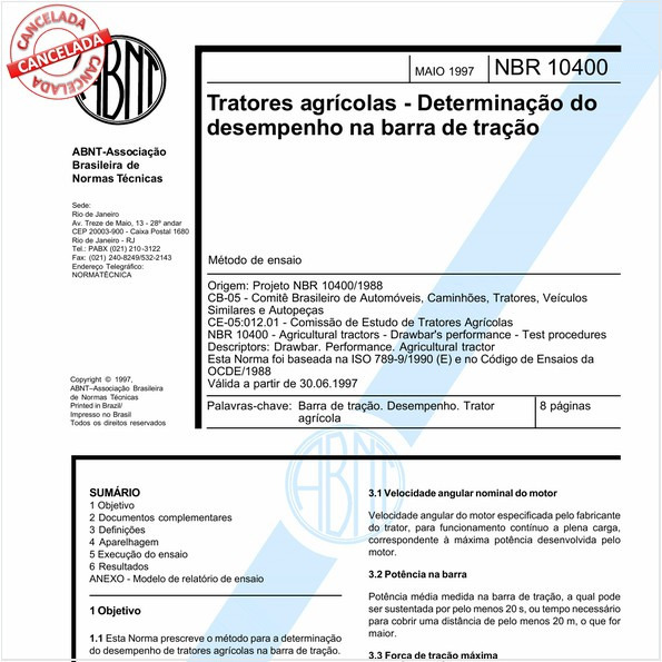 Tratores agrícolas - Determinação do desempenho na barra de tração