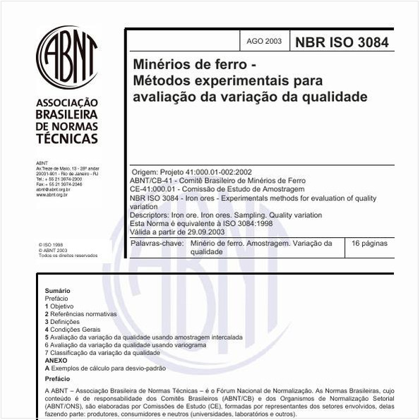 Minérios de ferro - Métodos experimentais para avaliação da variação da qualidade