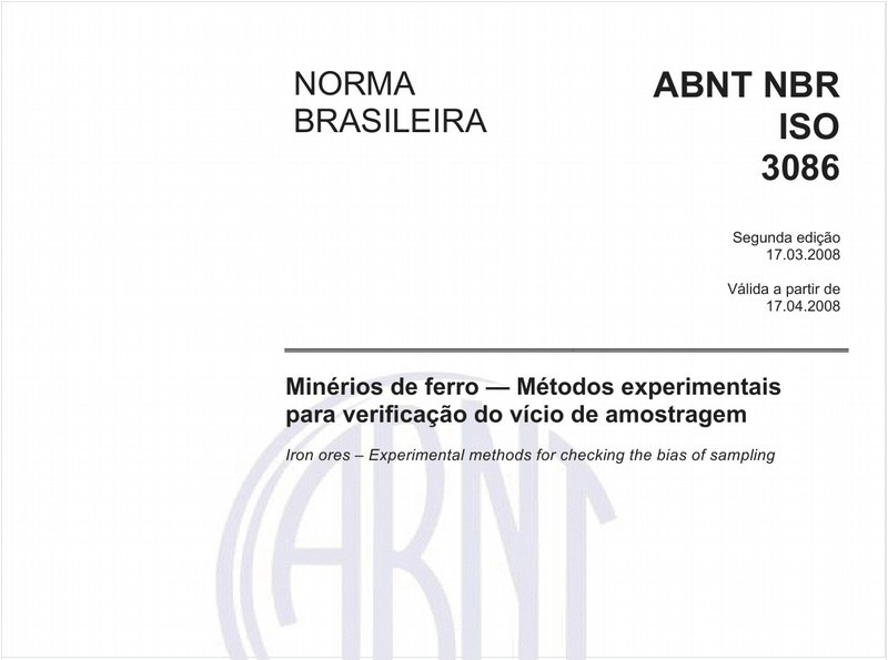 Minérios de ferro - Métodos experimentais para verificação do vício de amostragem