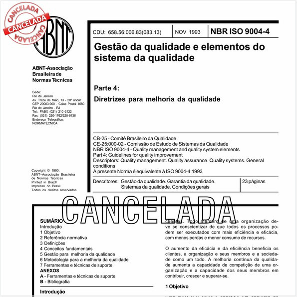 Gestão da qualidade e elementos do sistema da qualidade - Parte 4: Diretrizes para melhoria da qualidade