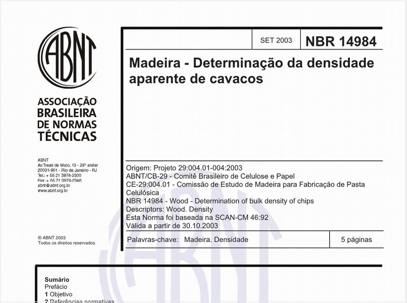 Madeira - Determinação da densidade aparente de cavacos