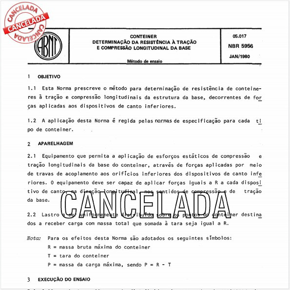 Conteiner - Determinação da resistência à tração e à compressão longitudinal da base