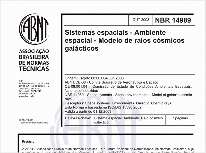 Sistemas espaciais - Ambiente espacial - Modelo de raios cósmicos galácticos