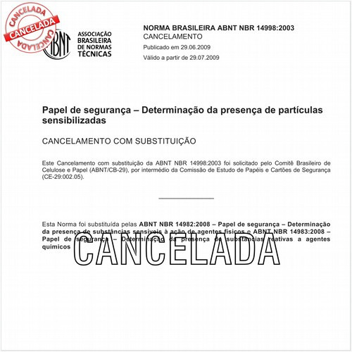 Papel de segurança - Determinação da presença de partículas sensibilizadas