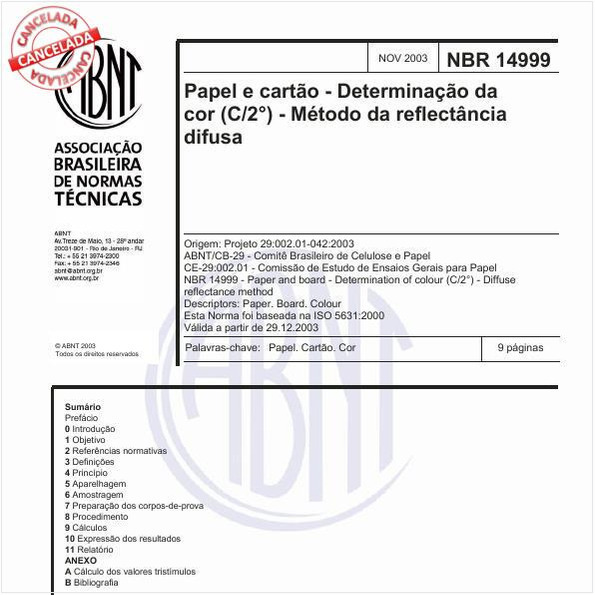 Papel e cartão - Determinação da cor (C/2°) - Método da reflectância difusa