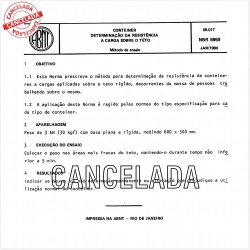 Conteiner - Determinação da resistência a cargas sobre o teto