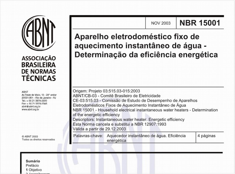 Aparelho eletrodoméstico fixo de aquecimento instantâneo de água - Determinação da eficiência energética