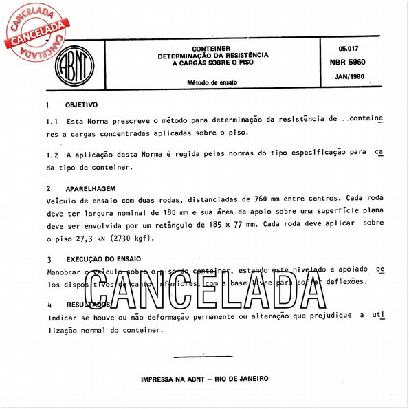 Conteiner - Determinação da resistência a cargas sobre o piso