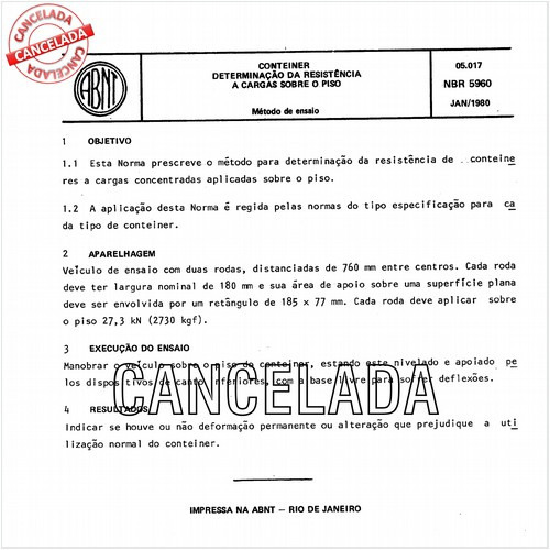 Conteiner - Determinação da resistência a cargas sobre o piso