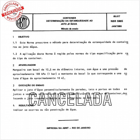 Conteiner - Determinação da estanqueidade ao jato d'água