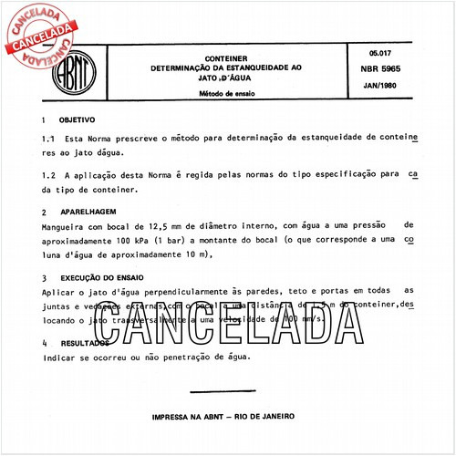 Conteiner - Determinação da estanqueidade ao jato d'água