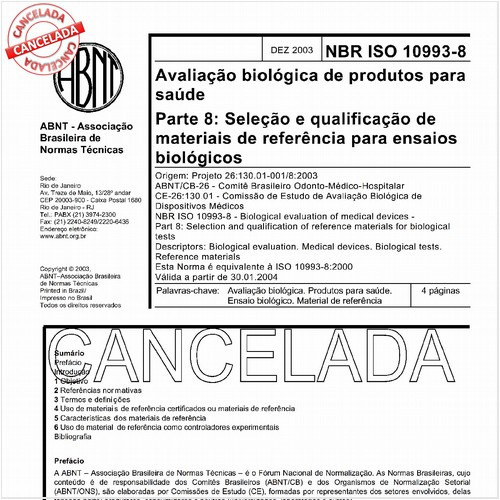 Avaliação biológica de produtos para saúde - Parte 8: Seleção e qualificação de materiais de referência para ensaios biológicos