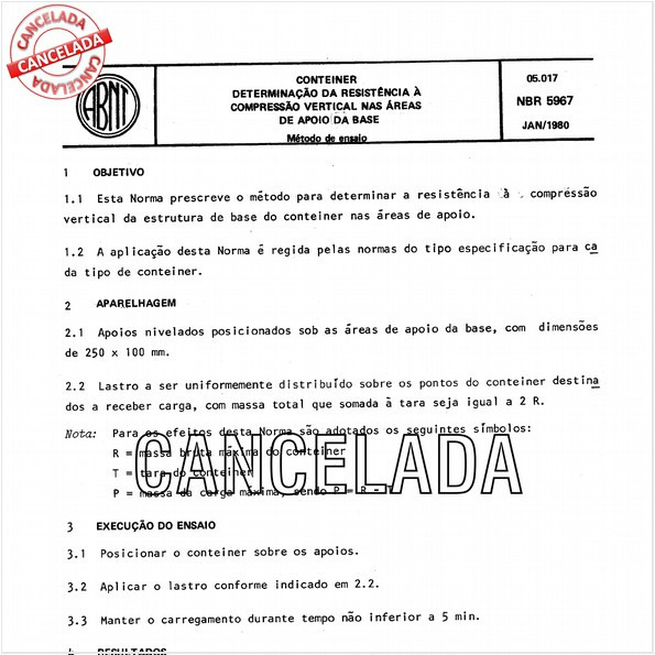 Conteiner - Determinação da resistência à compressão vertical nas áreas de apoio da base