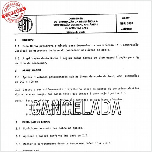 Conteiner - Determinação da resistência à compressão vertical nas áreas de apoio da base