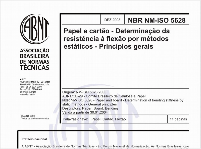 Papel e cartão - Determinação da resistência à flexão por métodos estáticos - Princípios gerais