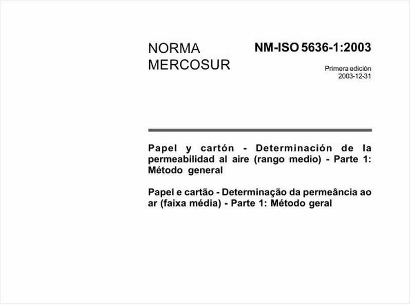 Papel e cartão - Determinação da permeância ao ar (faixa média) - Parte 1: Método geral