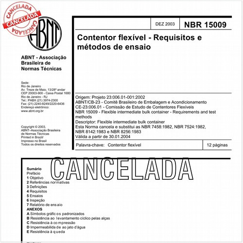 Contentor flexível - Requisitos e métodos de ensaio