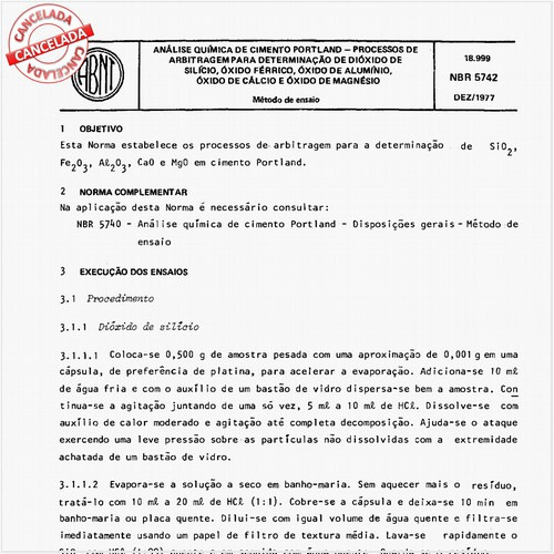 Análise química de cimento Portland - Processos de arbitragem para determinação de dióxido de silício, óxido férrico, óxido de alumínio, óxido de cálcio e óxido de magnésio