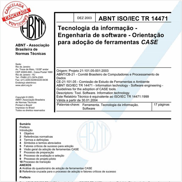 Tecnologia da informação - Engenharia de software - Orientação para adoção de ferramentas CASE