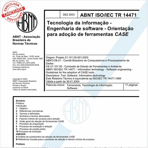 Tecnologia da informação - Engenharia de software - Orientação para adoção de ferramentas CASE