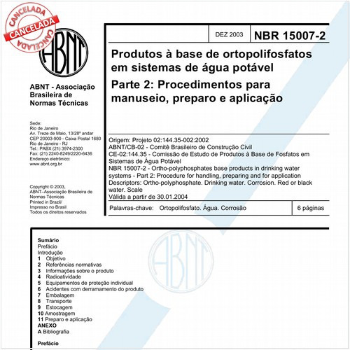 Produtos à base de ortopolifosfatos em sistemas de água potável - Parte 2: Procedimentos para manuseio, preparo e aplicação