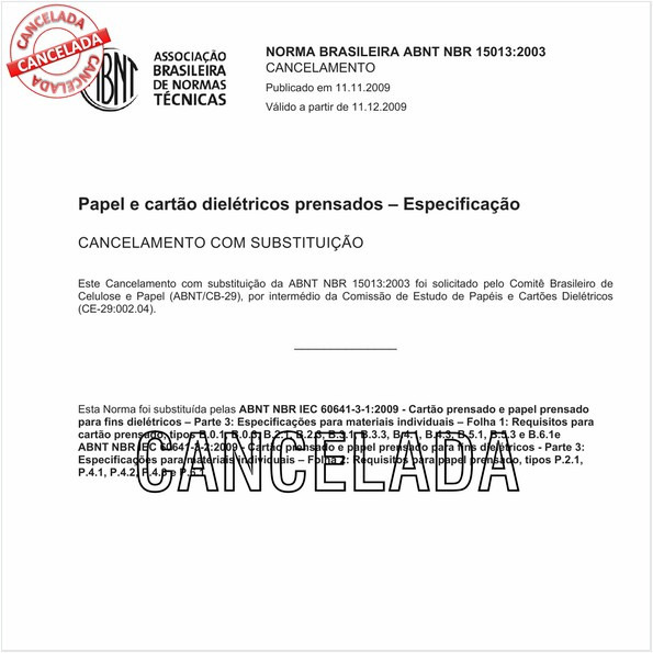 Papel e cartão dielétricos prensados - Especificação