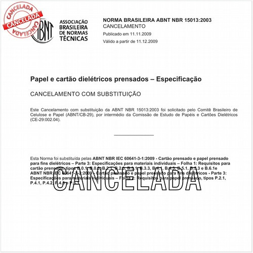 Papel e cartão dielétricos prensados - Especificação