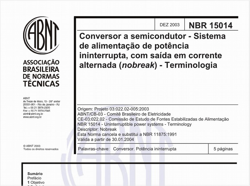 Conversor a semicondutor - Sistema de alimentação de potência ininterrupta, com saída em corrente alternada (nobreak) - Terminologia