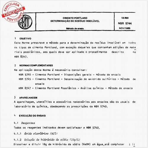 Cimento Portland - Determinação de resíduo insolúvel