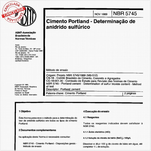 Cimento Portland - Determinação de anidrido sulfúrico