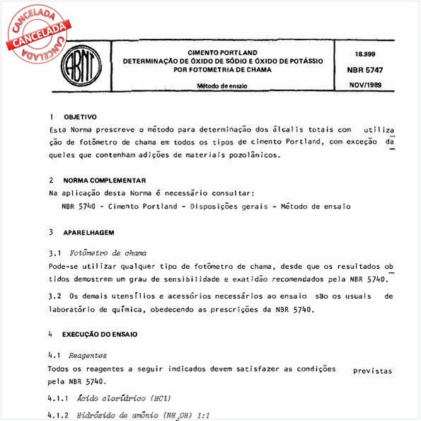 Cimento Portland - Determinação de óxido de sódio e óxido de potássio por fotometria de chama