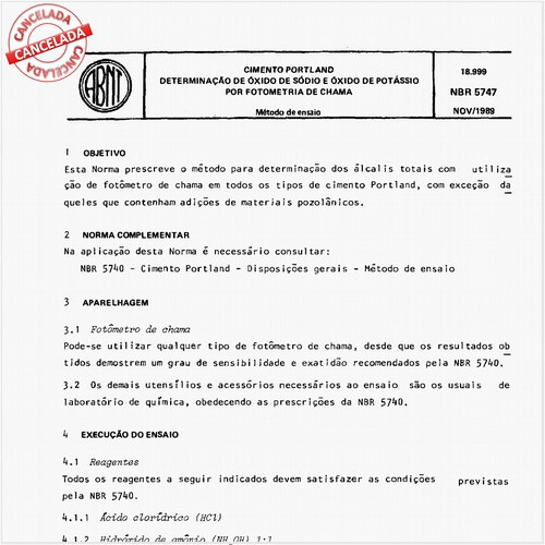 Cimento Portland - Determinação de óxido de sódio e óxido de potássio por fotometria de chama