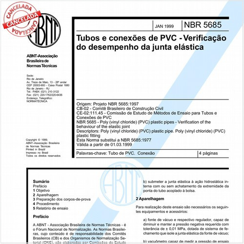 Tubos e conexões de PVC - Verificação do desempenho da junta elástica