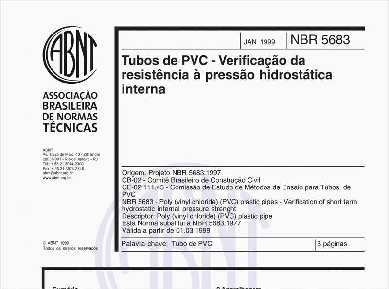 Tubos de PVC - Verificação da resistência à pressão hidrostática interna