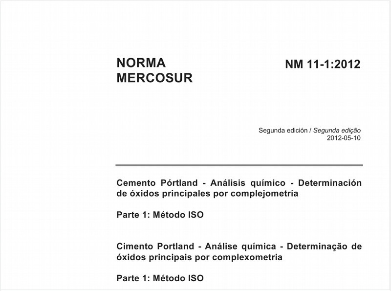 Cimento Portland - Análise química - Determinação de óxidos principais por complexometriaParte 1: Método ISO