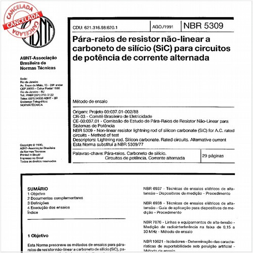 Pára-raios de resistor não-linear a carboneto de silício (SiC) para circuitos de potência de corrente alternada