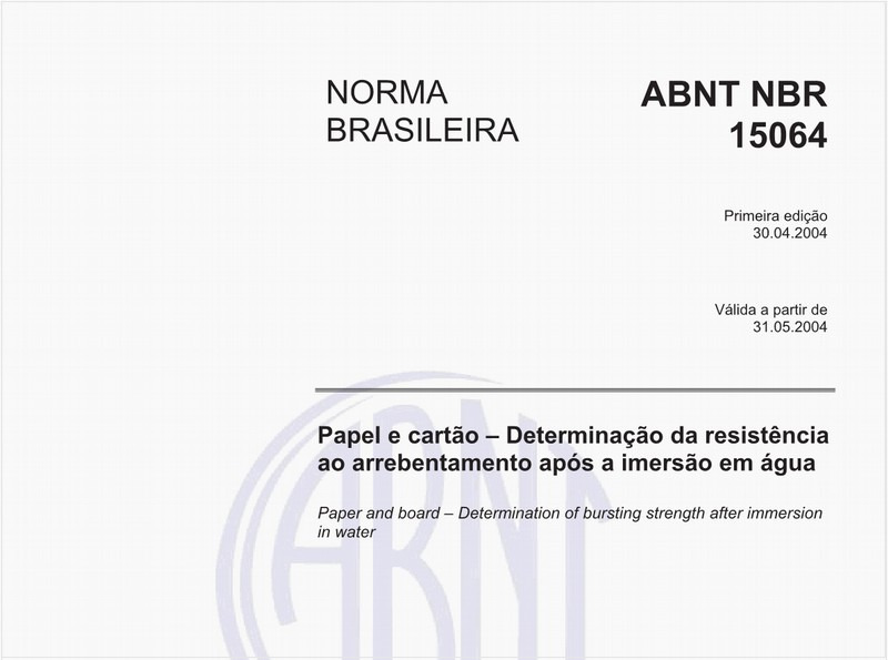 Papel e cartão - Determinação da resistência ao arrebentamento após a imersão em água