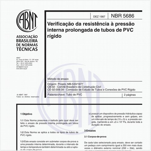 Verificação da resistência à pressão interna prolongada de tubos de PVC rígido