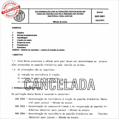 Determinação das alterações provocadas em papelão hidráulico pela imersão em ácidos (Material para Juntas)