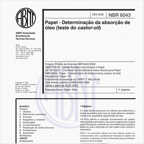 Papel - Determinação da absorção de óleo (teste do castor-oil)
