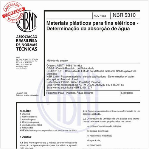 Materiais plásticos para fins elétricos - Determinação da absorção de água