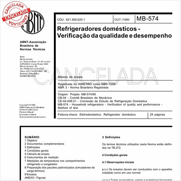 Refrigeradores domésticos - Verificação da qualidade e desempenho