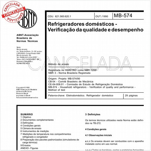 Refrigeradores domésticos - Verificação da qualidade e desempenho