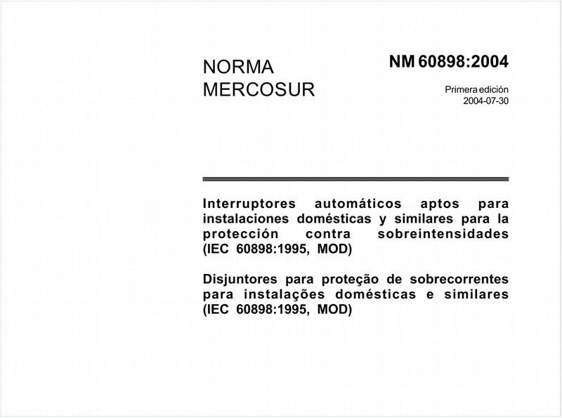 Disjuntores para proteção de sobrecorrentes para instalações domésticas e similares (IEC 60898:1995, MOD)