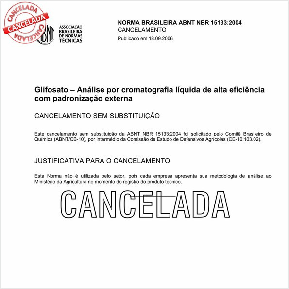 Glifosato - análise por cromatografia líquida de alta eficiência com padronização externa