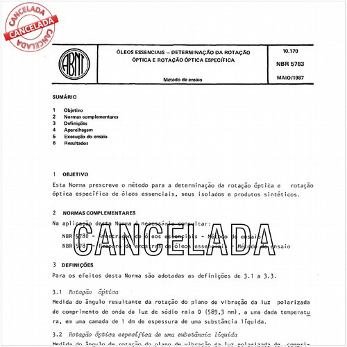óleos essenciais - Determinação da rotação óptica e rotação óptica específica